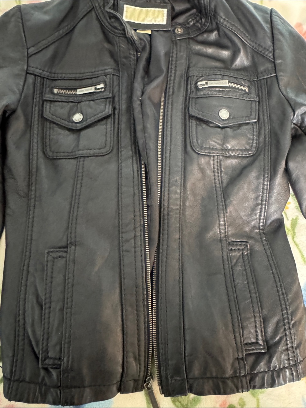 Michael Kors Black Leather Zip-Front Moto Jacket - Picture 3 of 4